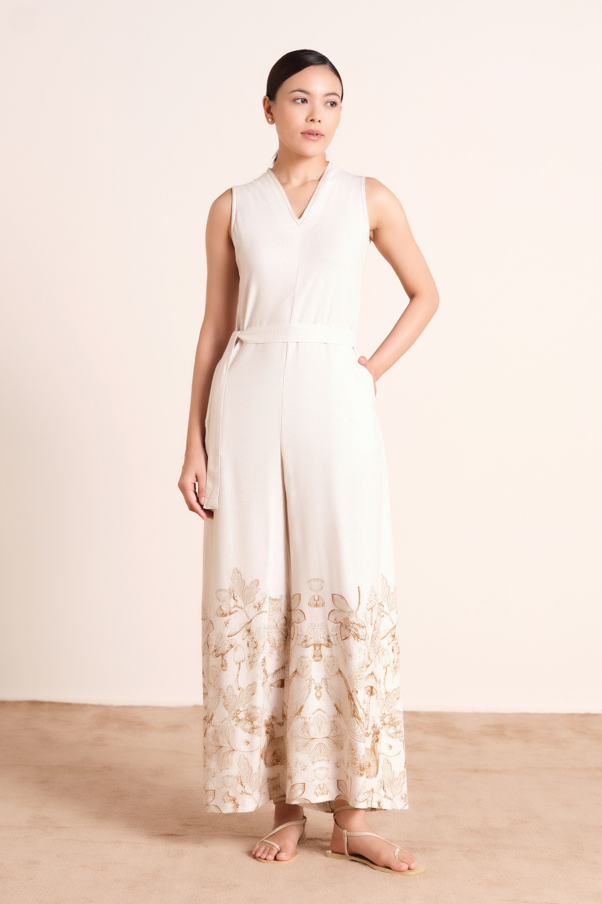 Ginette Linen-Blend Jumpsuit, Beige, image 2