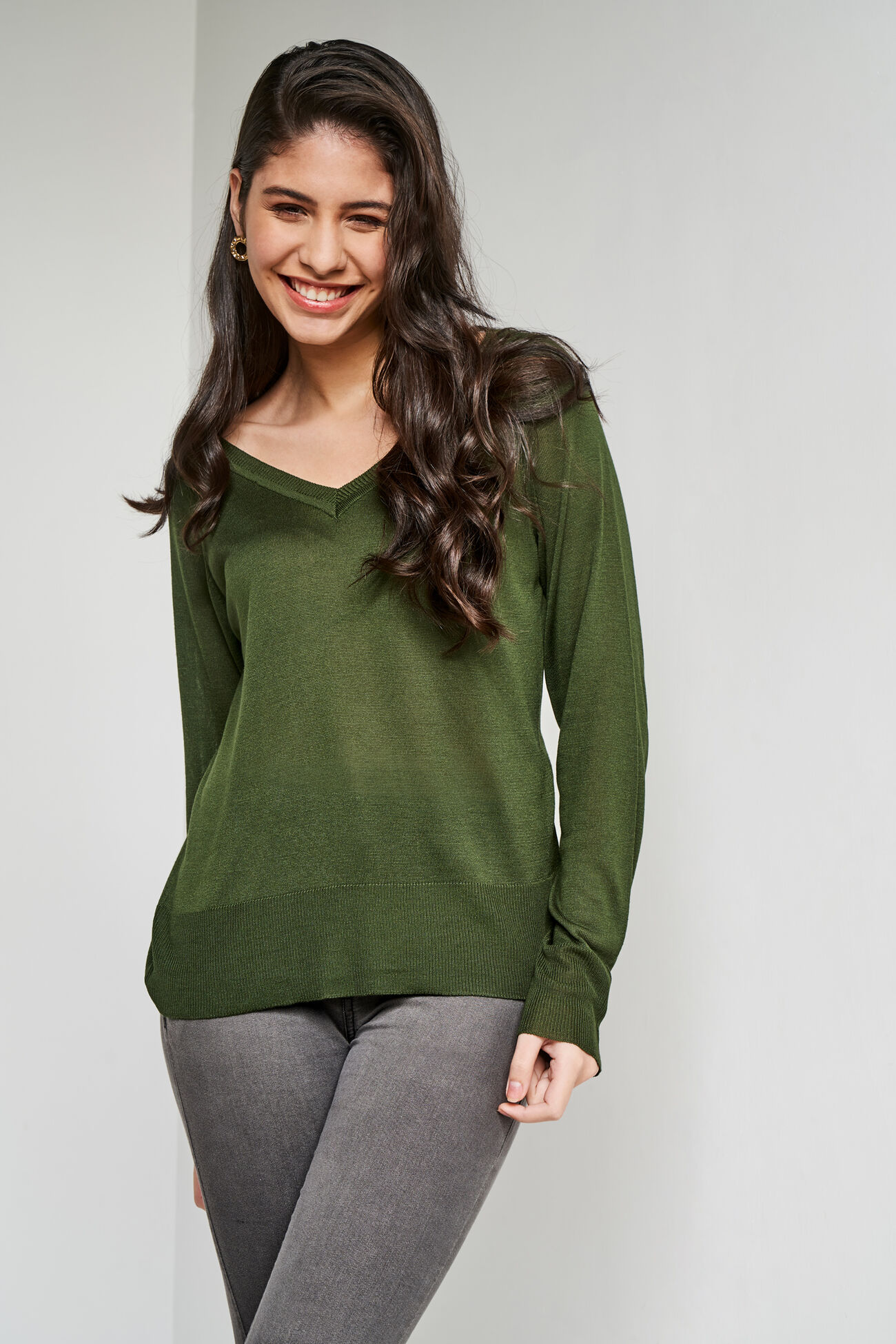 Solid Straight Top, Olive, image 1