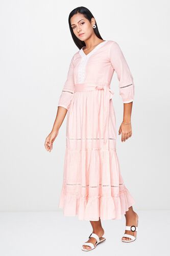 3 - Peach Stripes Fit and Flare Maxi Dress, image 3