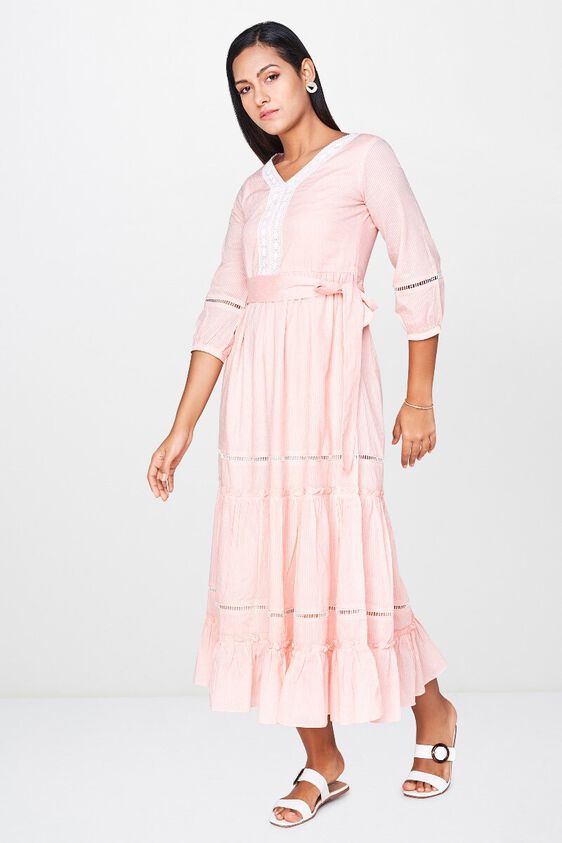 3 - Peach Stripes Fit and Flare Maxi Dress, image 3