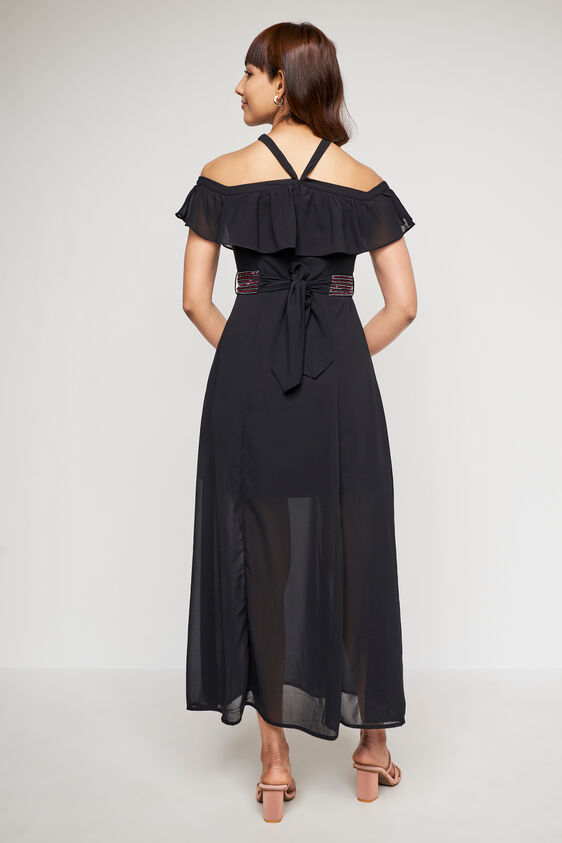 Black Solid Flared Gown, Black, image 4