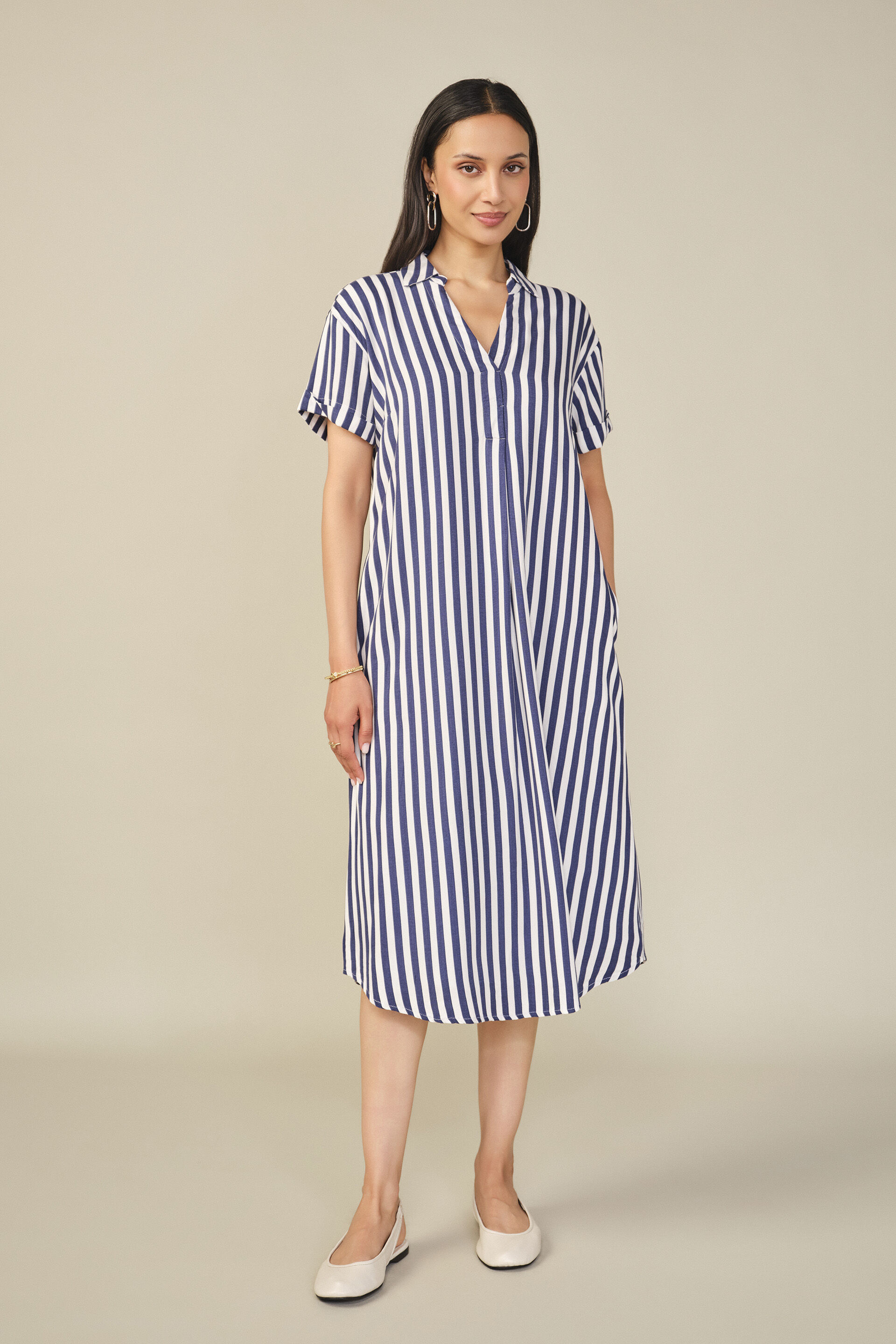 Striped Midi Dress in Navy