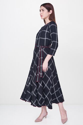 4 - Black Checks Waist Belt Fit and Flare Midi Dress, image 4