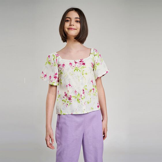 3 - White Floral Printed A-Line Top, image 3