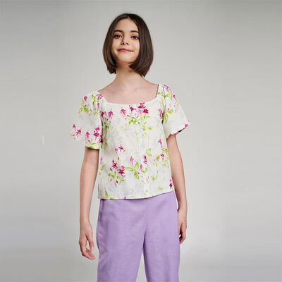 3 - White Floral Printed A-Line Top, image 3