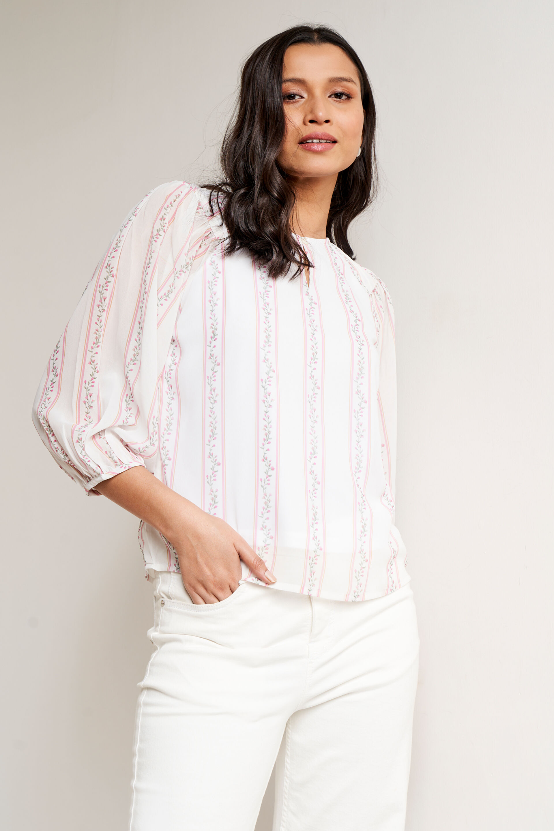 White Stripes Straight Top, White, image 3