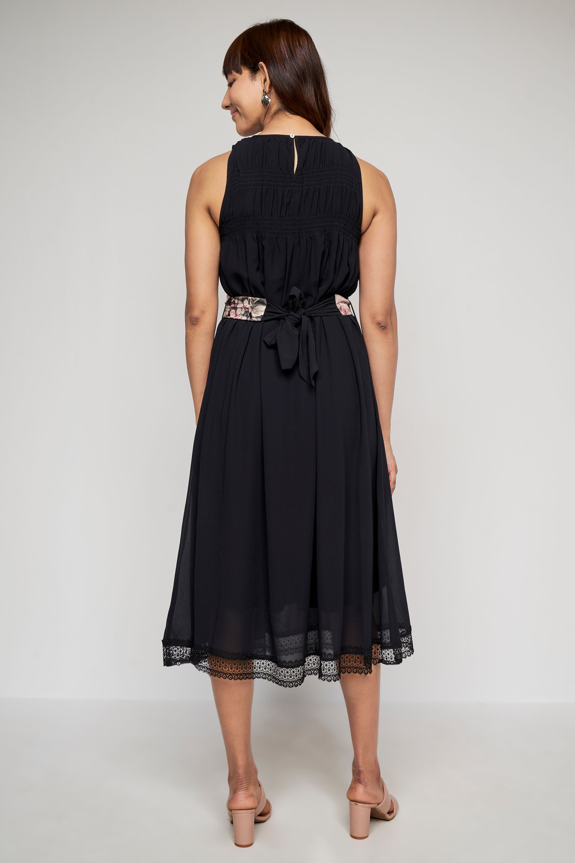 Black Solid Straight Dress, Black, image 5