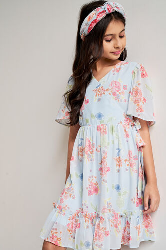 Blue Floral Flared Dress, Blue, image 2