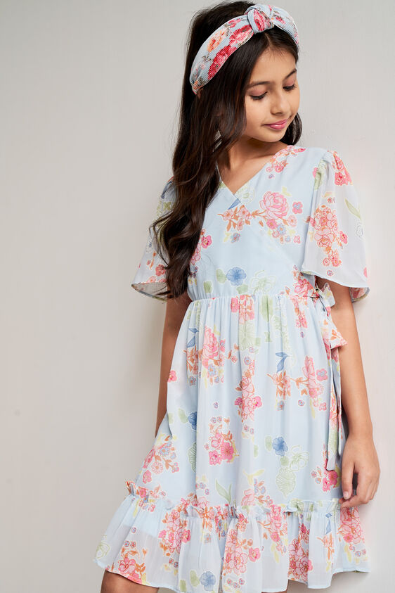 Blue Floral Flared Dress, Blue, image 2