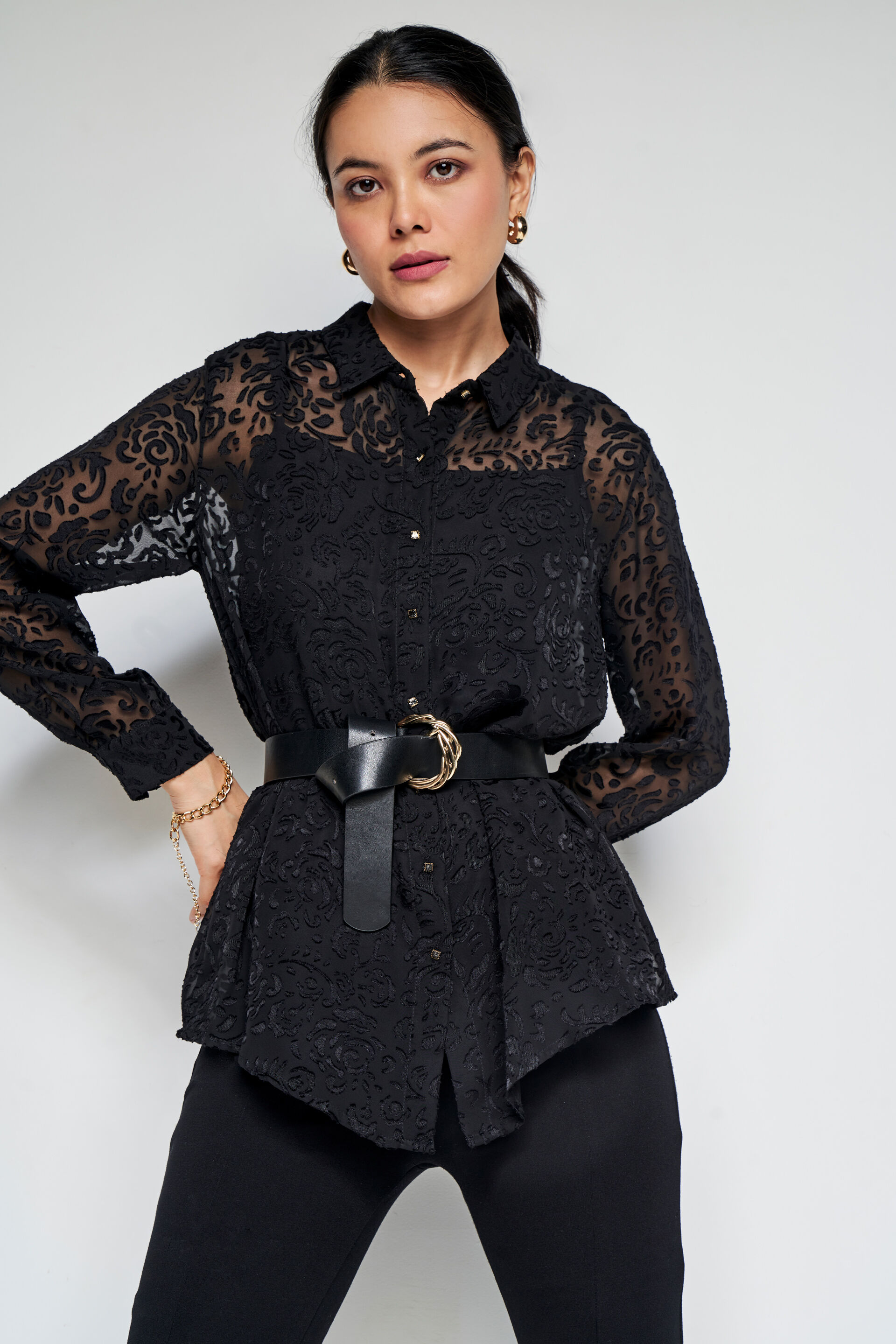 Floral Shadow Top, Black, image 1