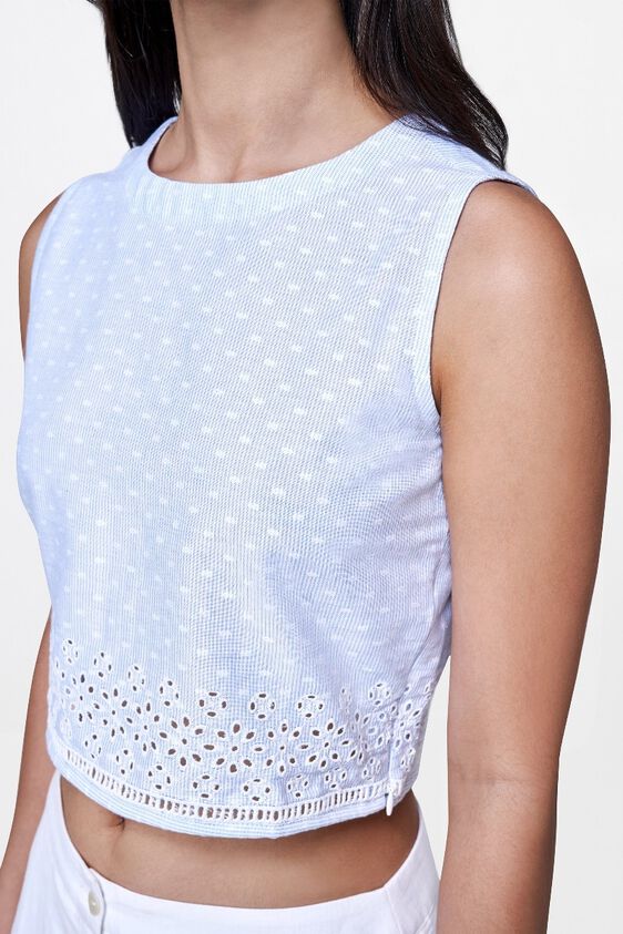 6 - Light Blue Round Neck  Sleeveless Crop Top, image 6