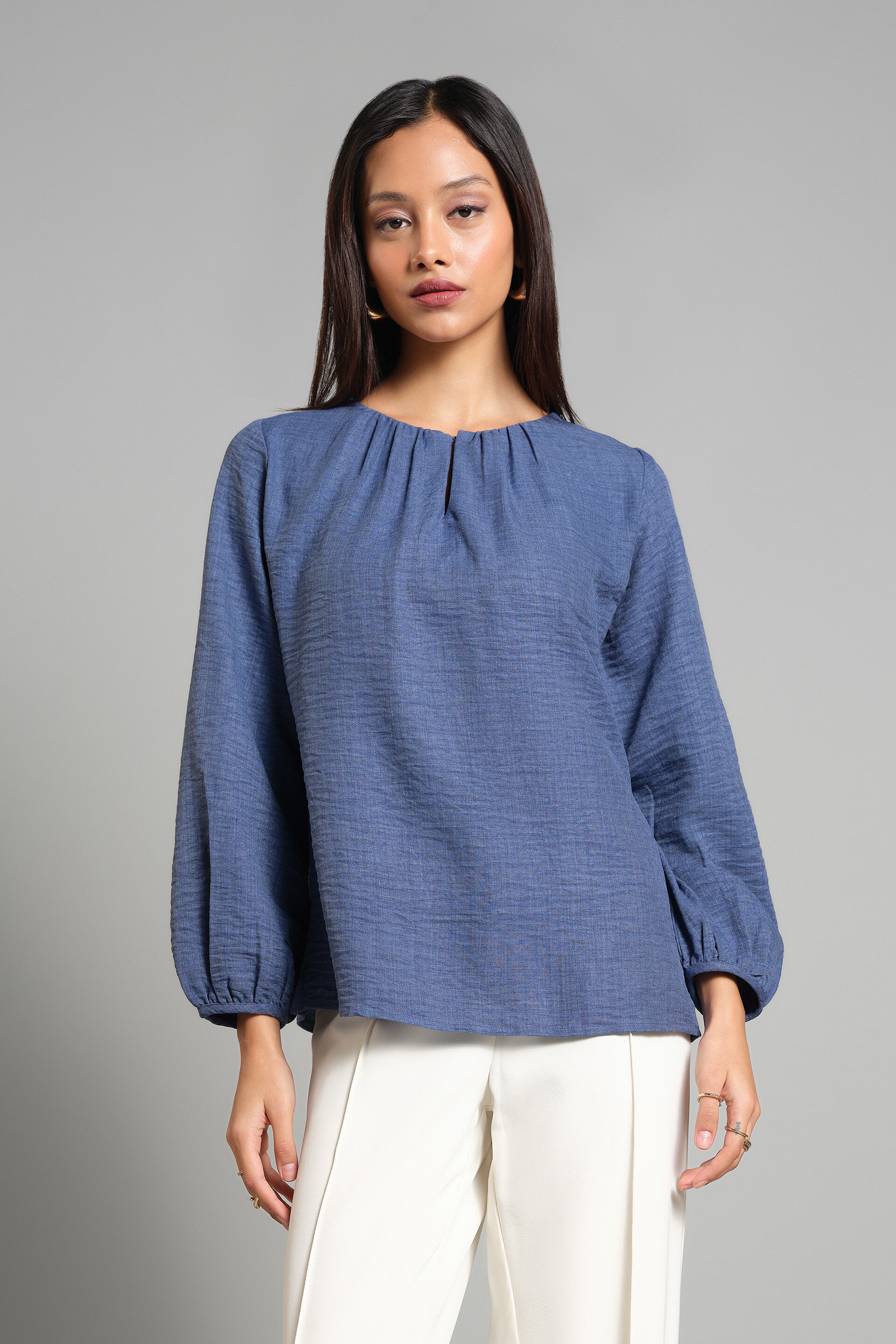 Buy Blooming Blue Top Online for Women from AND India S25V232TLL_DARK_BLUE
