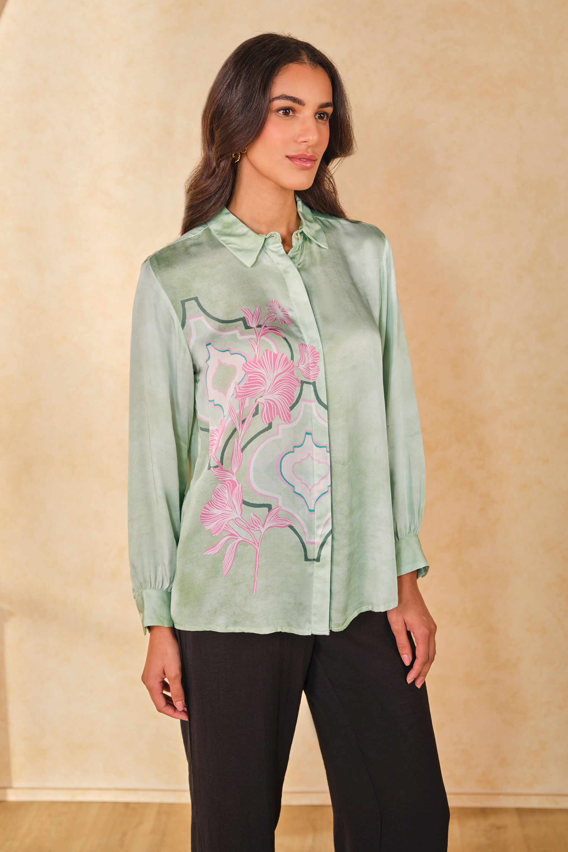 Spring Side Viscose Long Shirt, Mint, image 9