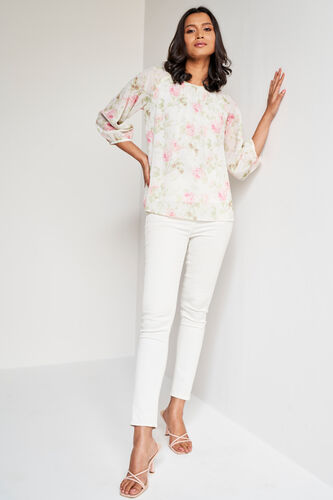 White Straight Floral Top, White, image 1