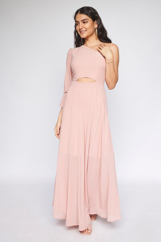 4 - Light Pink Solid Fit and Flare Gown, image 4