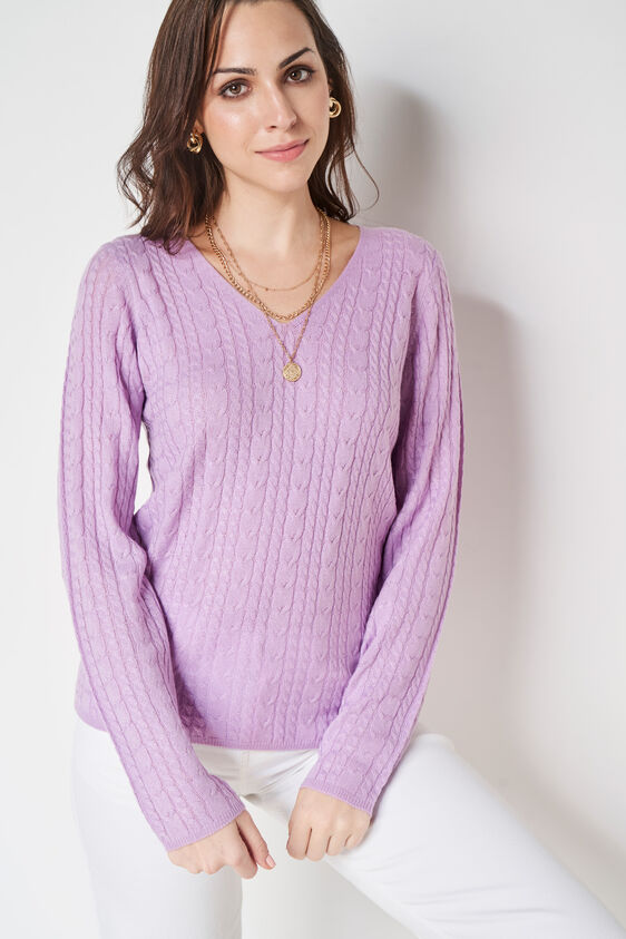 Lilac Solid V-Neck Top, Lilac, image 1