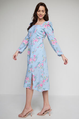 Powder Blue Floral Flared Dress, Powder Blue, image 2