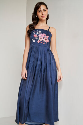 Blue Solid Flared Gown, Blue, image 2