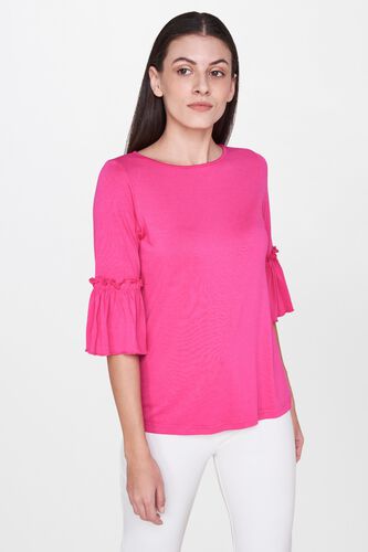 1 - Pink Round Neck Straight Bell Sleeves Top, image 1