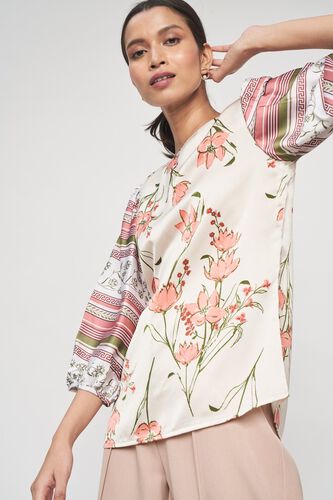3 - Cream and Pink Floral Printed A-Line Top, image 3