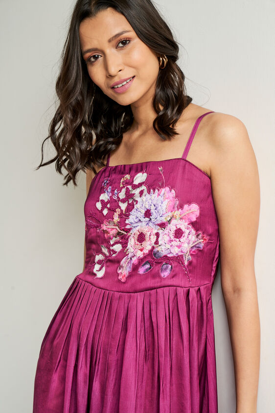 Wine Solid Flared Gown, Wine, image 2