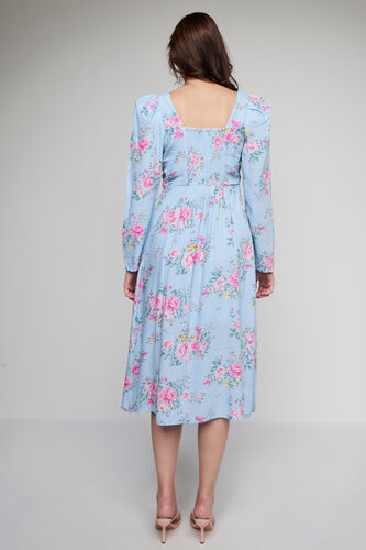 Powder Blue Floral Flared Dress, Powder Blue, image 6
