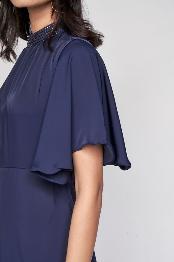 6 - Navy Blue Solid Fit and Flare Dress, image 6