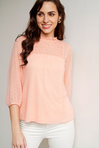 Coral Solid Blouson Top, Coral, image 1