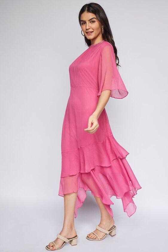 2 - Pink Solid Fit & Flare Dress, image 2