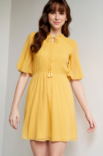 Yellow Solid Flared Dress, Yellow, image 4