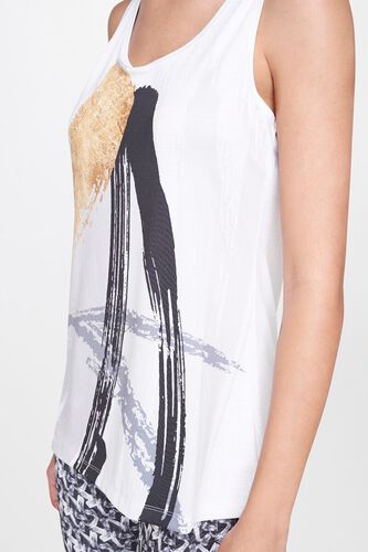5 - White Abstract Round Neck A-Line Sleeveless Tank, image 5