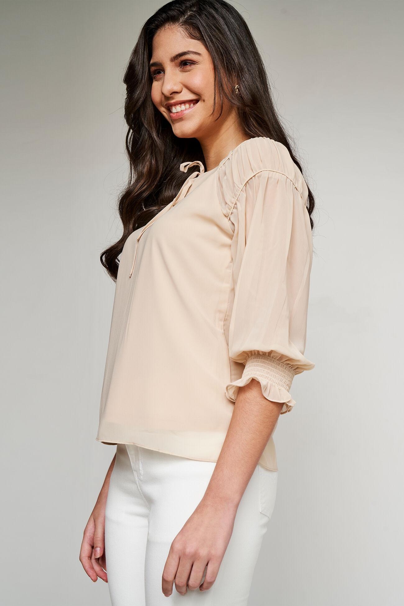 Cream Regular Length Straight Blouson Top, Cream, image 4