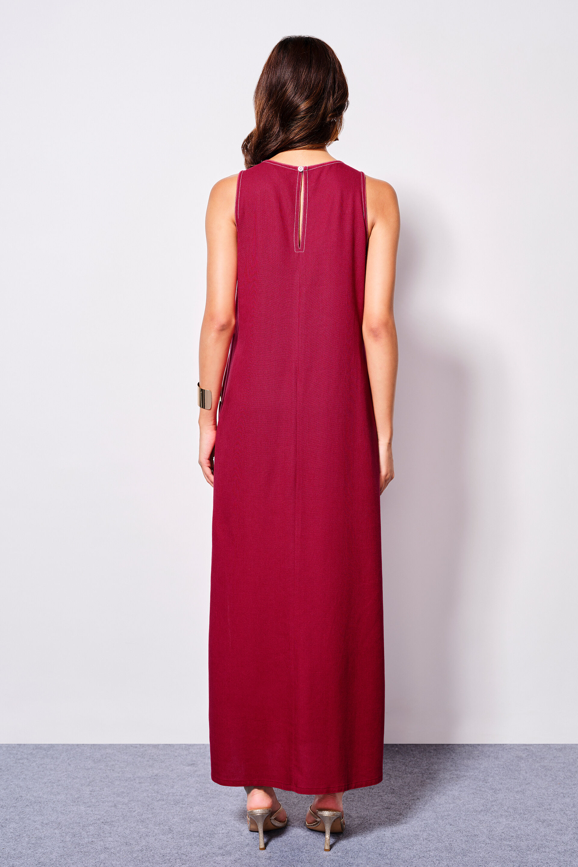 Maroon Melodies Viscose Blend Maxi Dress, Maroon, image 4