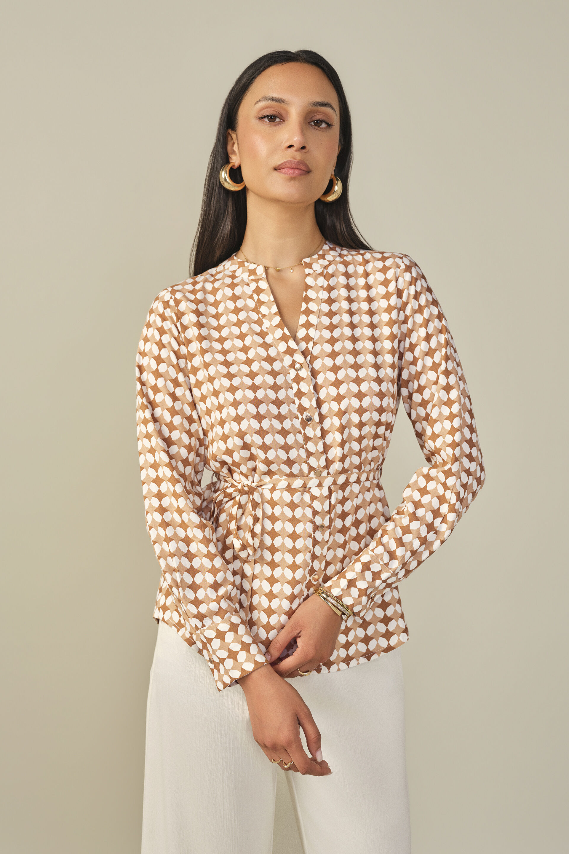 Abstract Printed Top in Brown, Beige, image 1