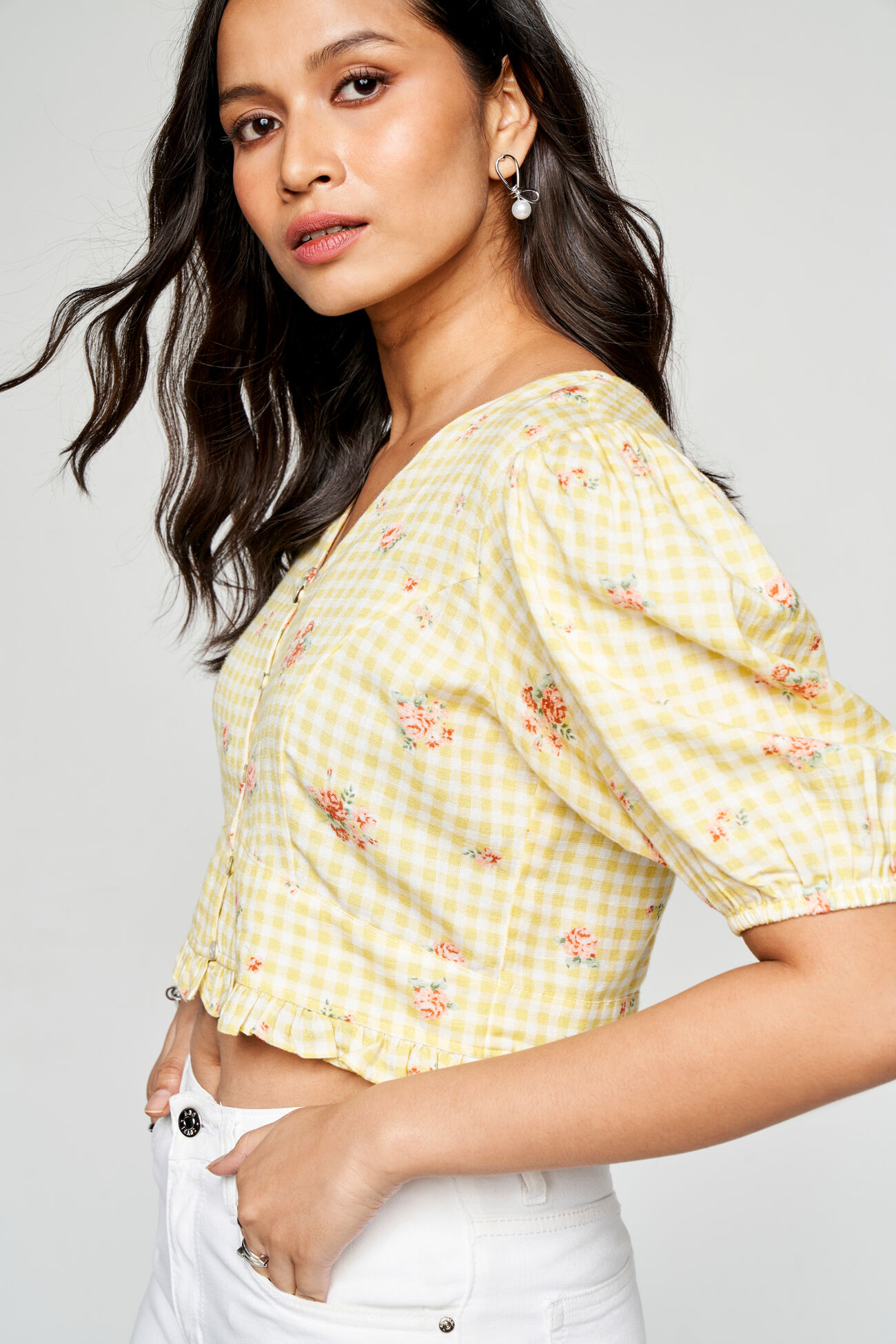 Yellow Blossom Crop Top, Yellow, image 3