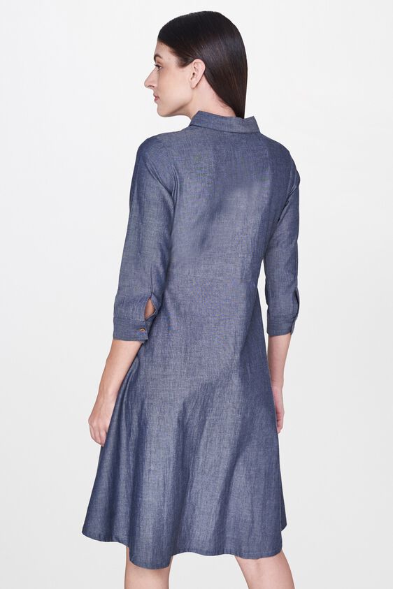 2 - Midnight Blue Shirt Collar Midi Dress, image 2