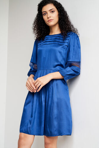 Blue Solid Knee Length Dress, Blue, image 3
