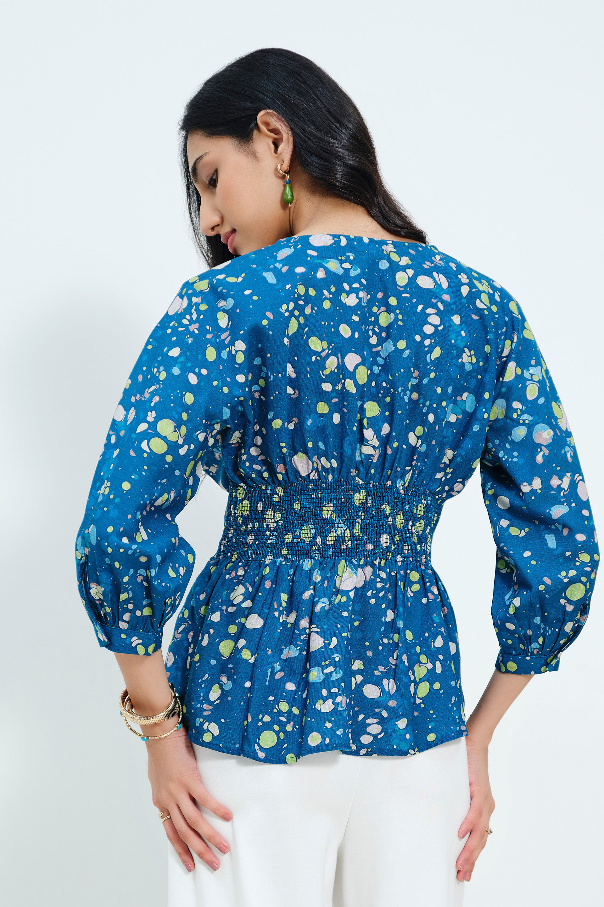 Abstract Polka-Print Blue Top, Blue, image 5