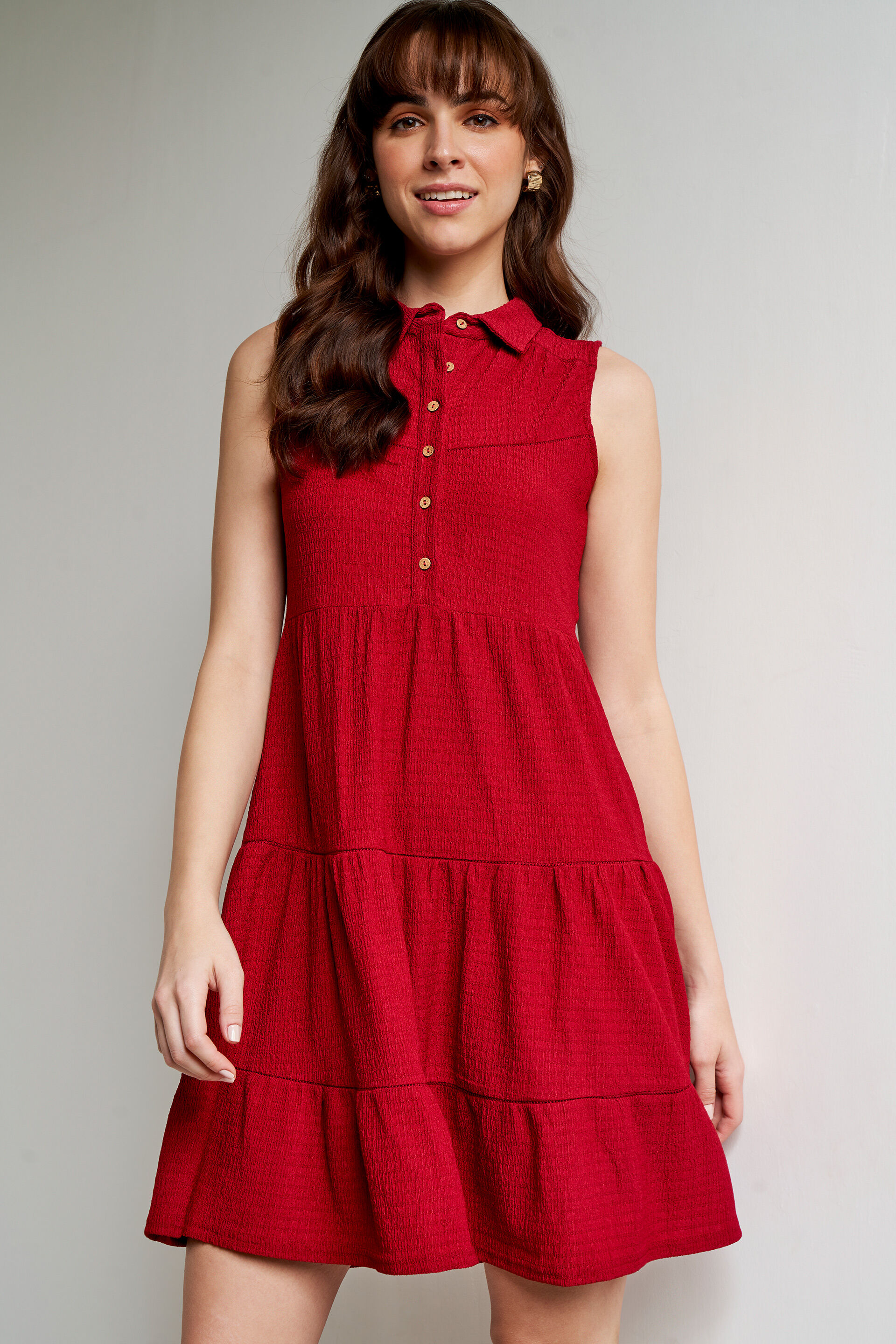 Maroon Solid Curved Dress, Maroon, image 4