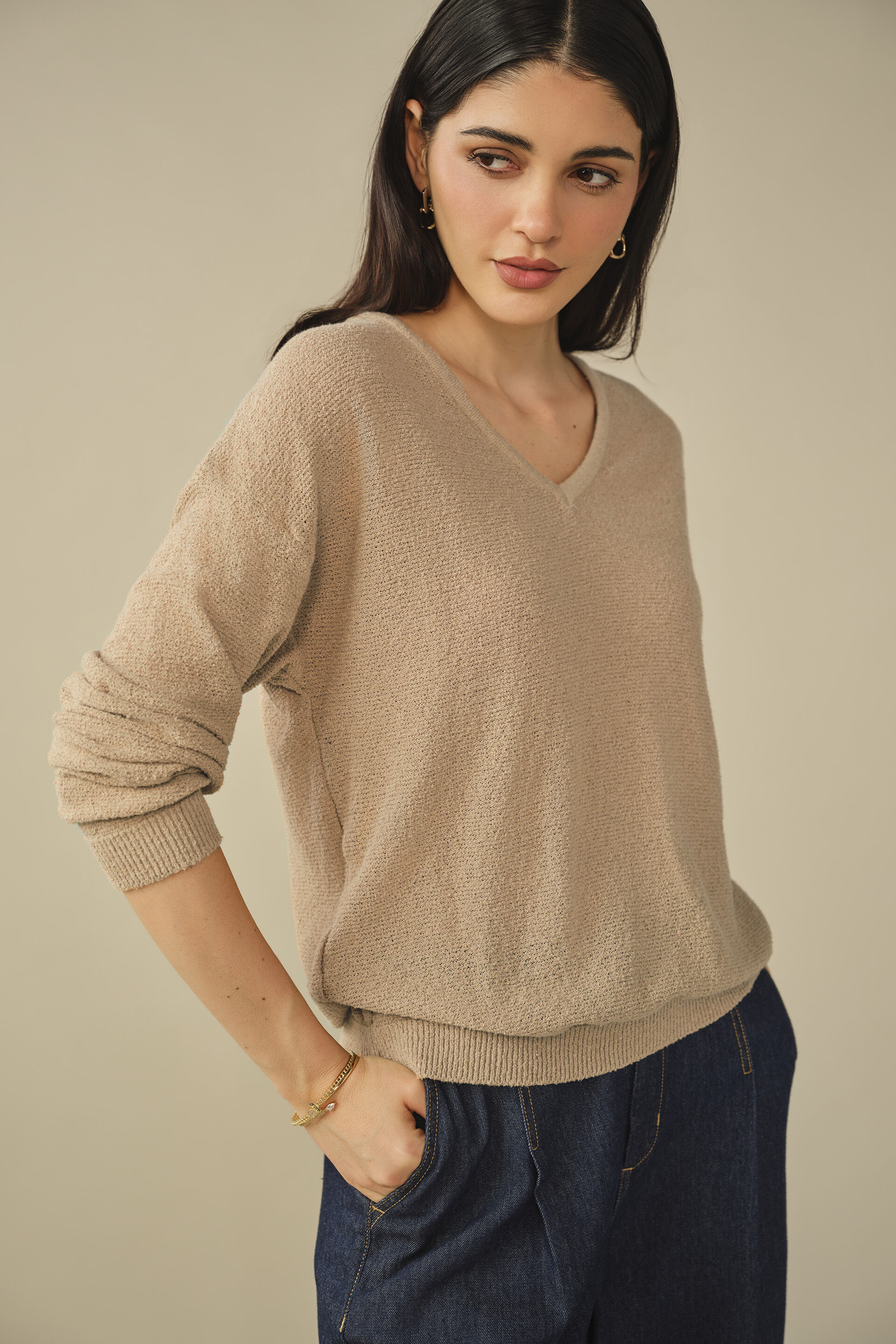 Solid Sweater in Beige, Beige, image 3