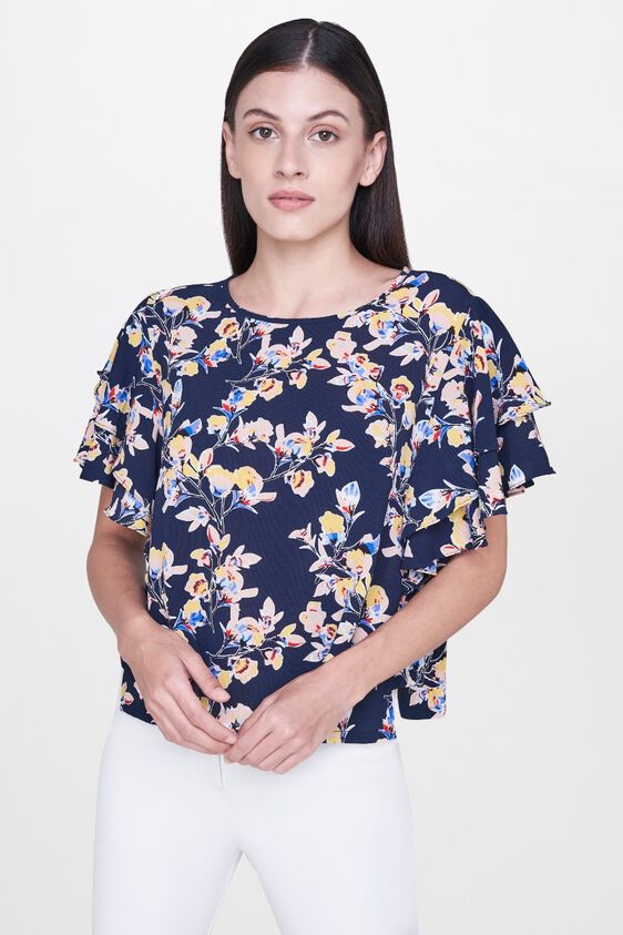 1 - Black Floral T-shirt Flutter Sleeves Top, image 1