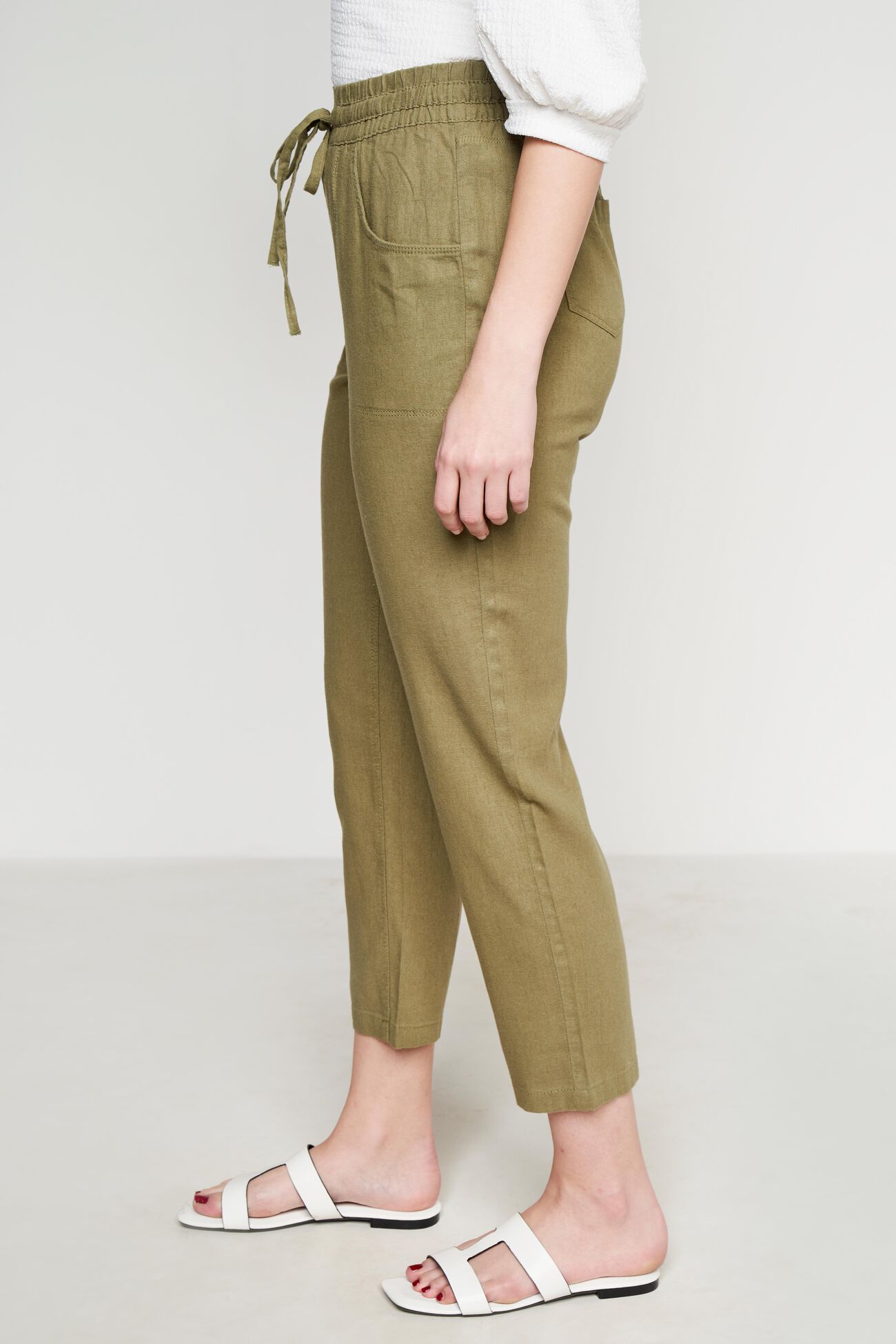Plus Size Plus Size Olive Cotton Linen Pants Online in India