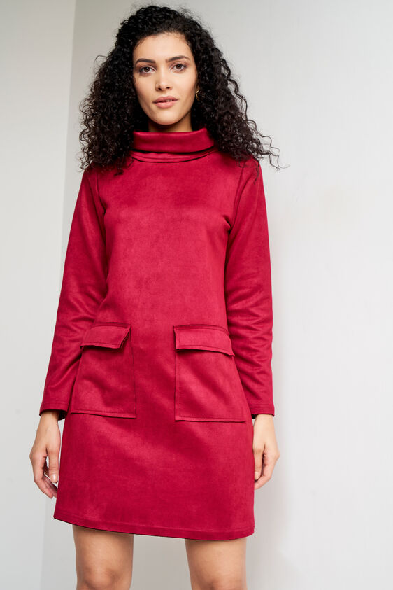 Red Solid Straight Dress, Red, image 2