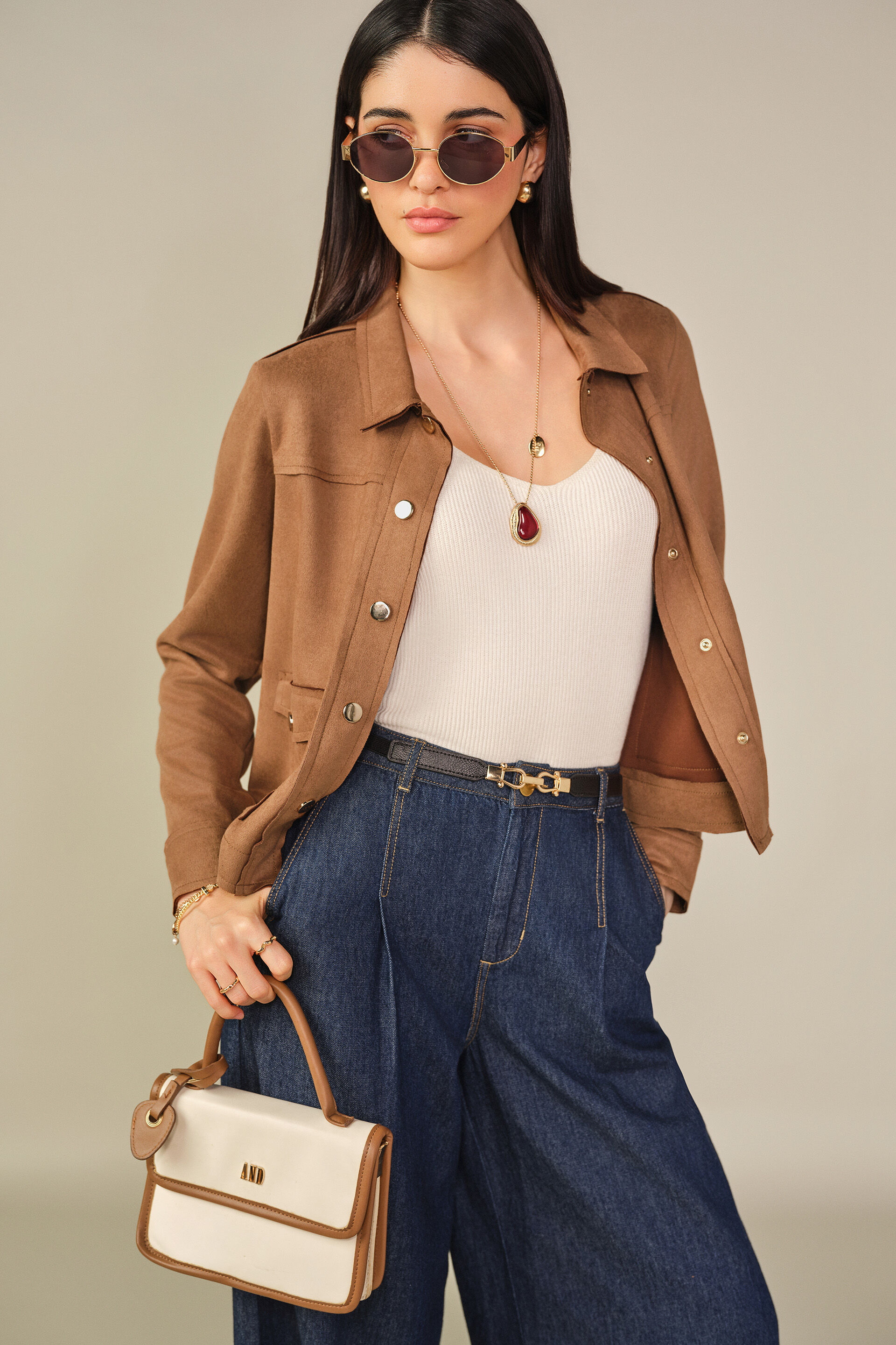 Solid Suede Jacket in Brown, Brown, image 3