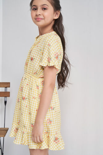 Yellow Checks Flounce Dress, Yellow, image 3