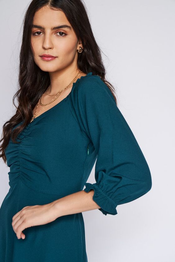 1 - Green Solid Flared Dress, image 1