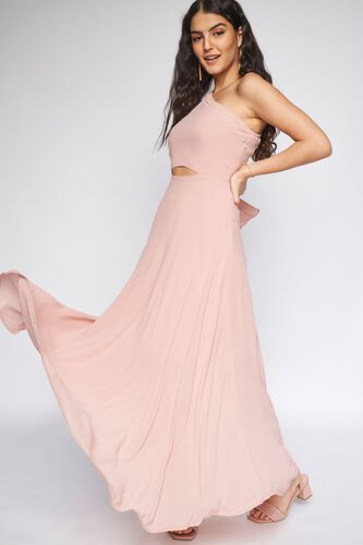 2 - Light Pink Solid Fit and Flare Gown, image 2