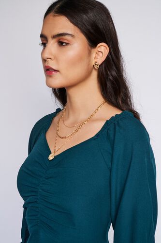 6 - Green Solid Flared Dress, image 6