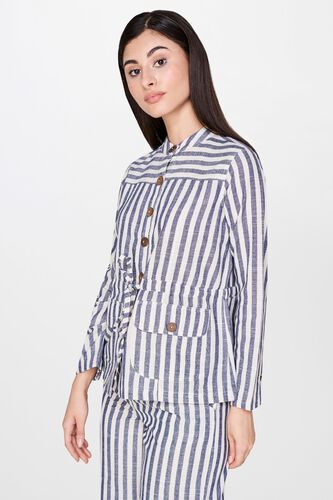 4 - Grey - White Stripes Tie-Ups Mandarin Collar Jacket, image 4