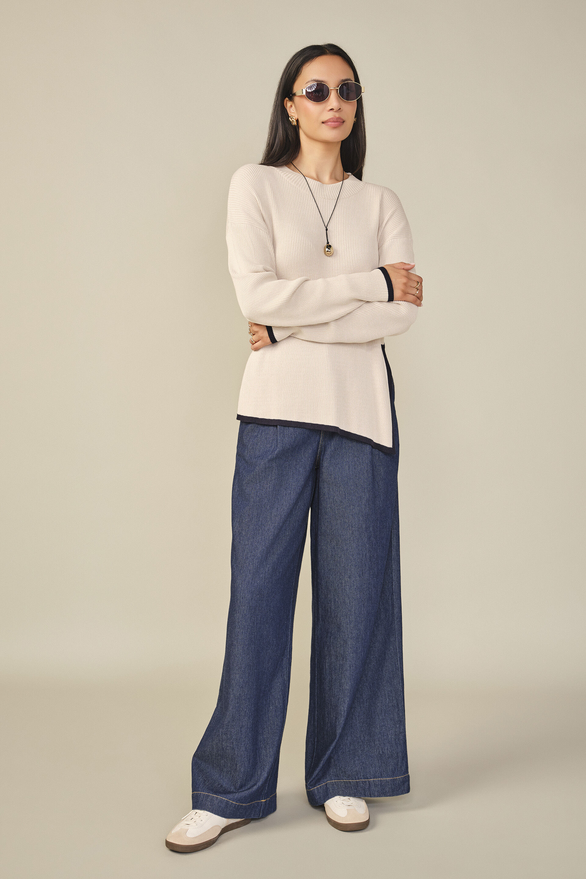 Solid Knit Pullover in Beige, Beige, image 4